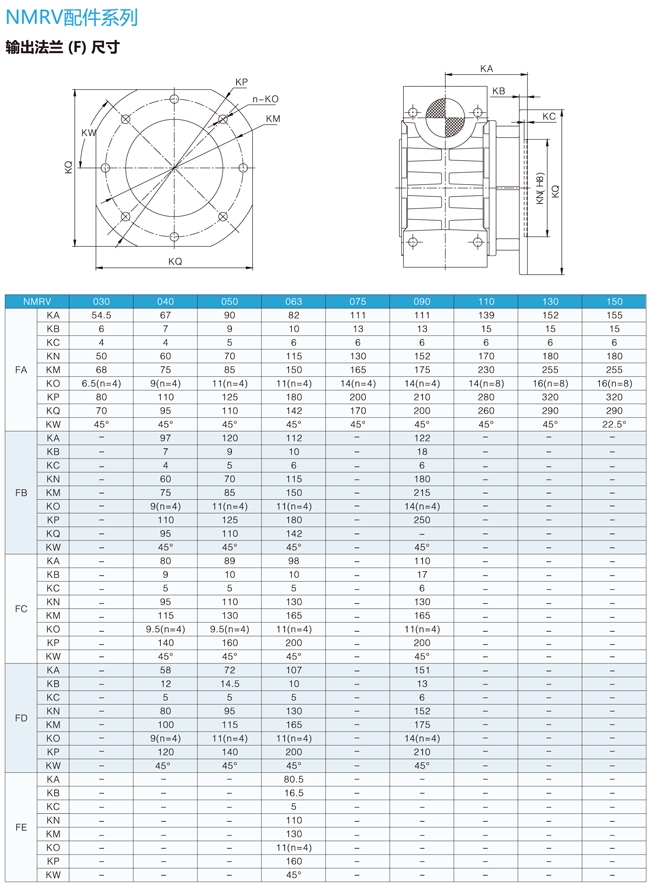 NMRV蝸輪減速機(jī)輸出法蘭尺寸圖