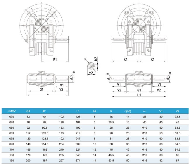 NMRV蝸輪減速機(jī)輸出軸尺寸圖