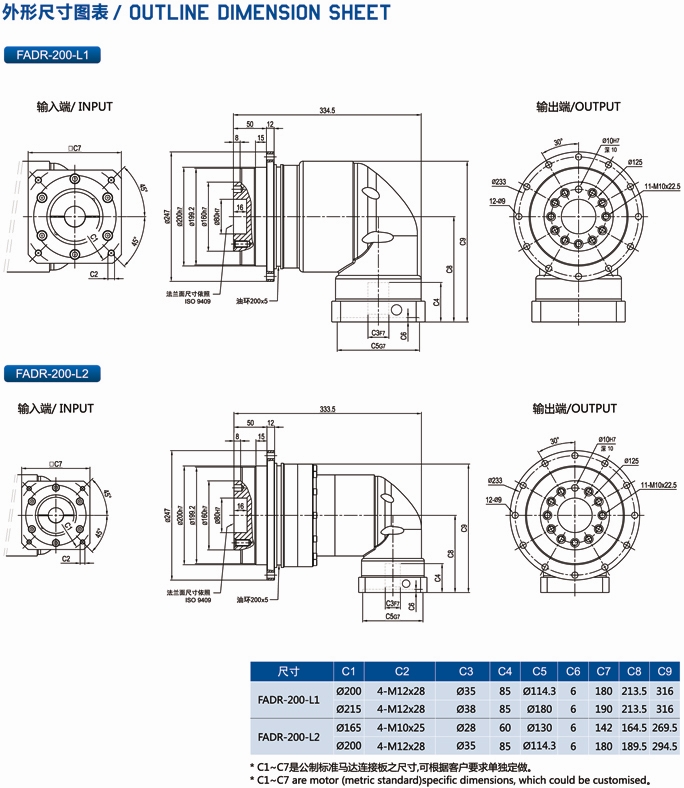 FADR200行星減速機外形尺寸圖