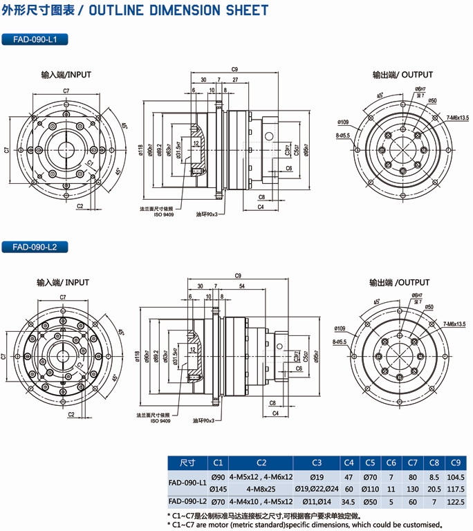 FAD090型行星減速機(jī)安裝尺寸圖