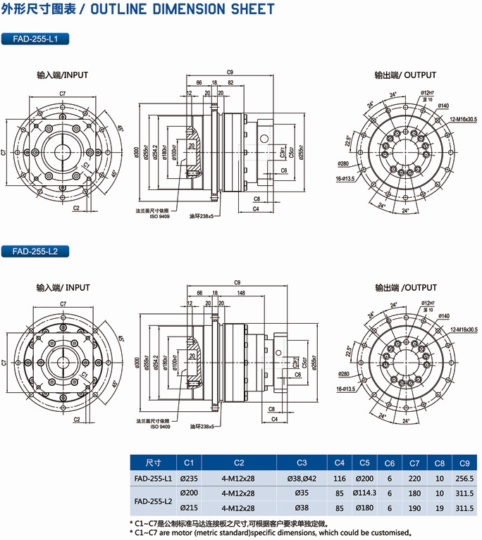 FAD255型行星減速機(jī)安裝尺寸圖