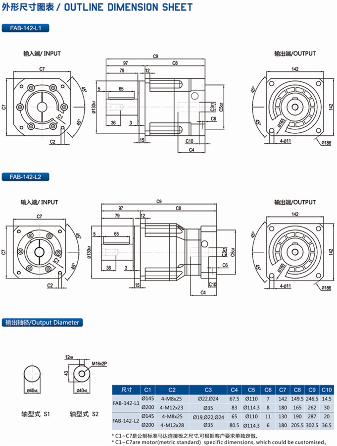 FAB142型行星精密減速機安裝尺寸圖