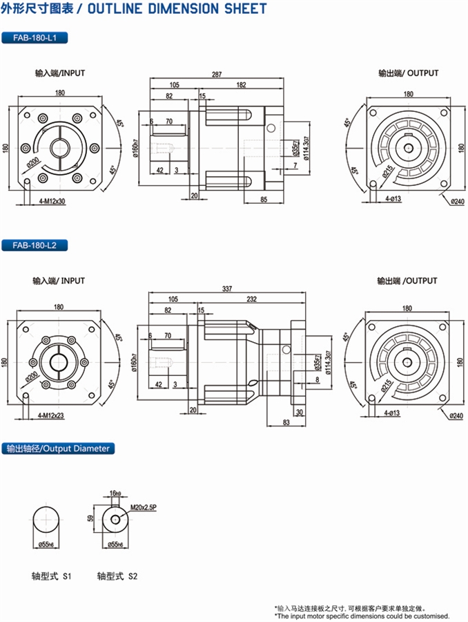 FAB180型行星精密減速機安裝尺寸圖
