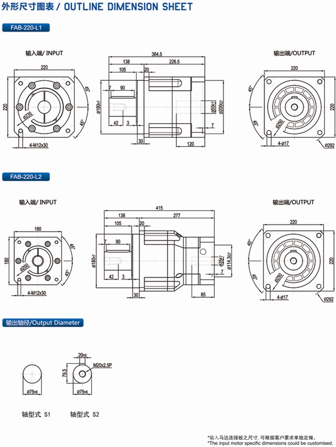 FAB220型行星精密減速機安裝尺寸圖