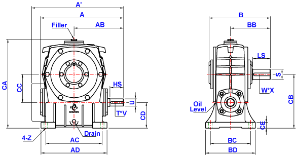 成大蝸輪減速機(jī)ASS155型至250型安裝示意圖