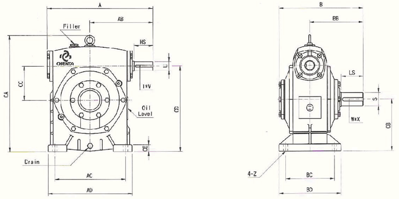 臺灣成大CHENTA蝸輪減速機BSS155型至225型安裝示意圖