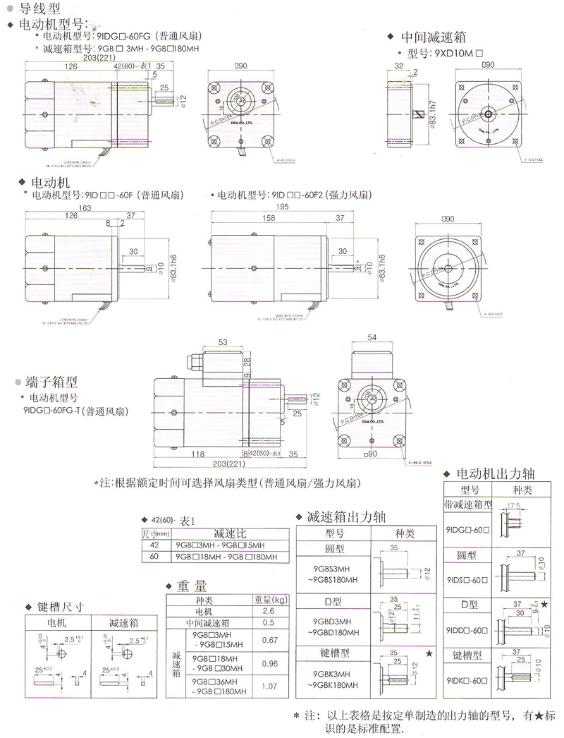 韓國DKM普通異步電動機60W普通型減速箱安裝尺寸圖