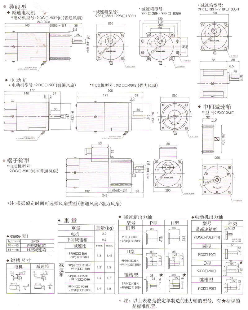 韓國DKM普通異步電動機90W安裝尺寸圖