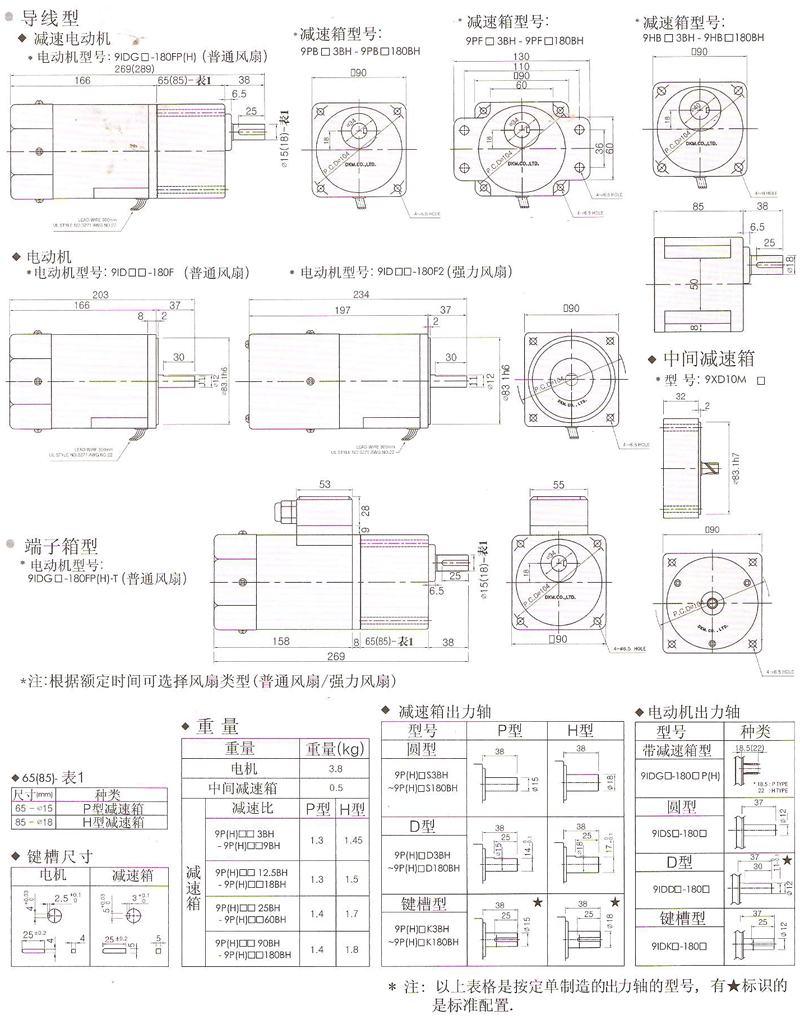 韓國DKM普通異步電動機180W安裝尺寸圖