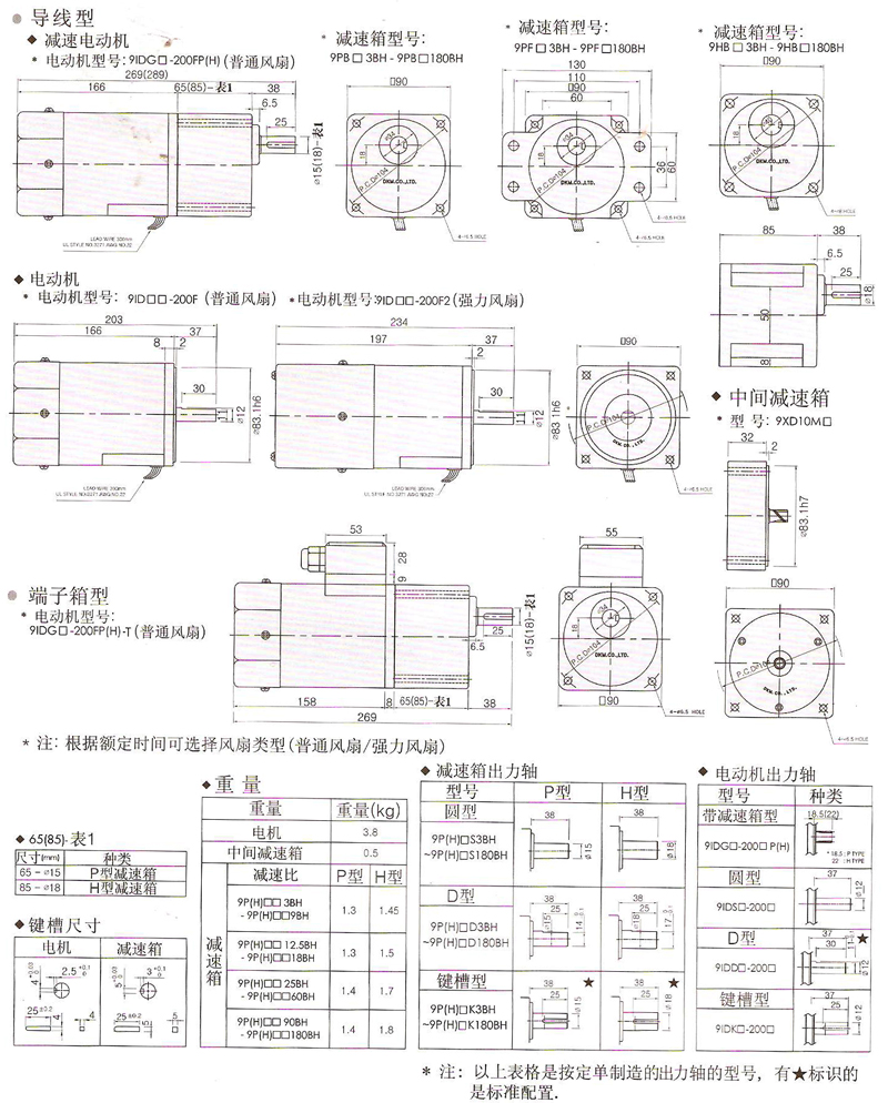 韓國DKM普通異步電動機200W安裝尺寸圖