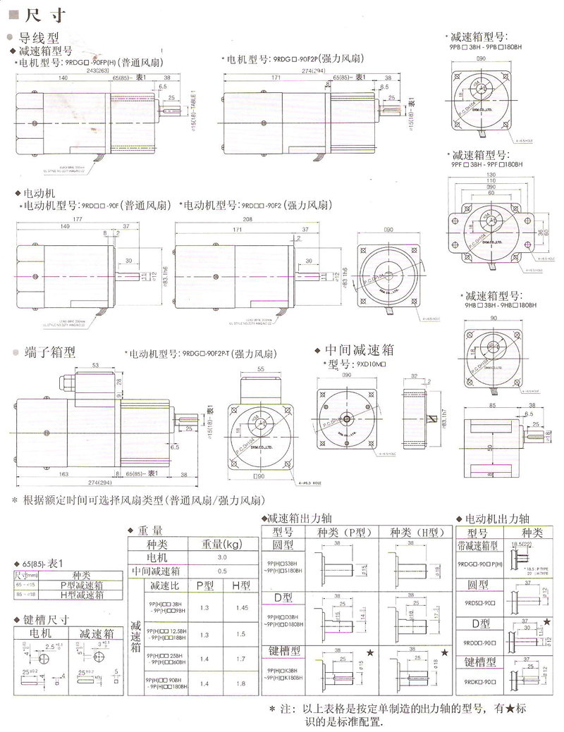 韓國(guó)DKM可逆電動(dòng)機(jī)90W的安裝尺寸