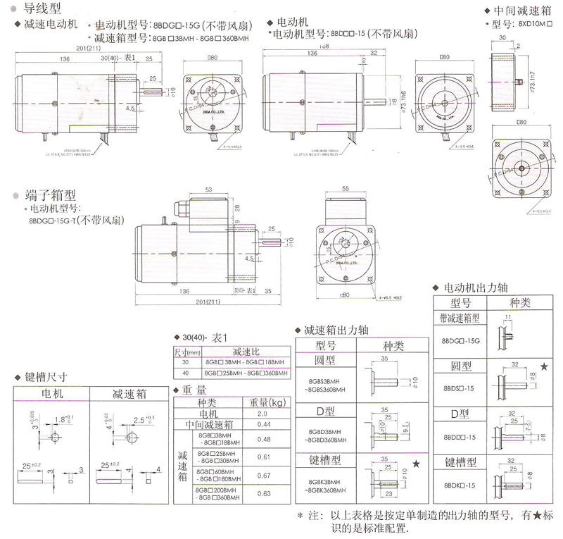 韓國DKM電磁制動剎車電動機15W安裝尺寸圖