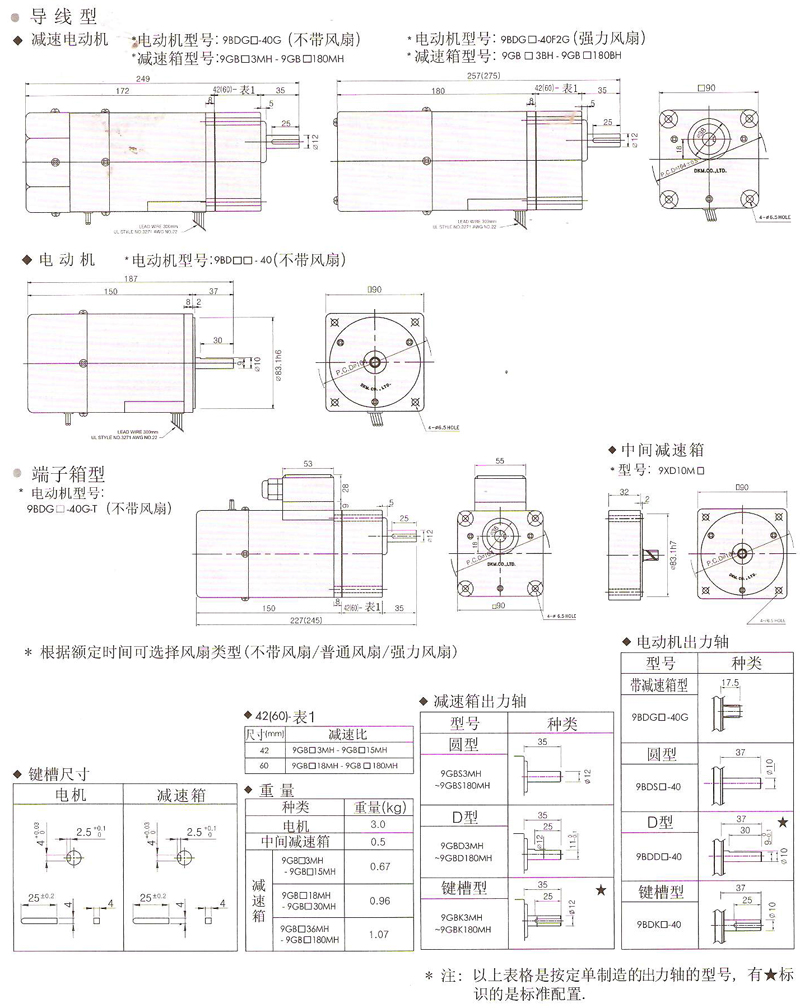 韓國DKM電磁制動剎車電動機40W安裝尺寸圖