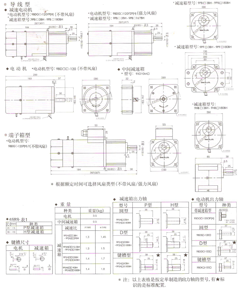 韓國DKM電磁制動剎車電動機120W安裝尺寸圖