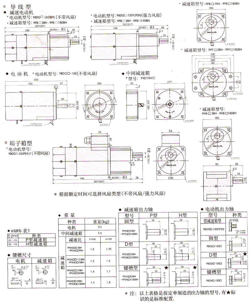 韓國DKM電磁制動剎車電動機150W安裝尺寸圖